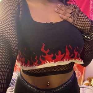 Black Crop Top w Flames !